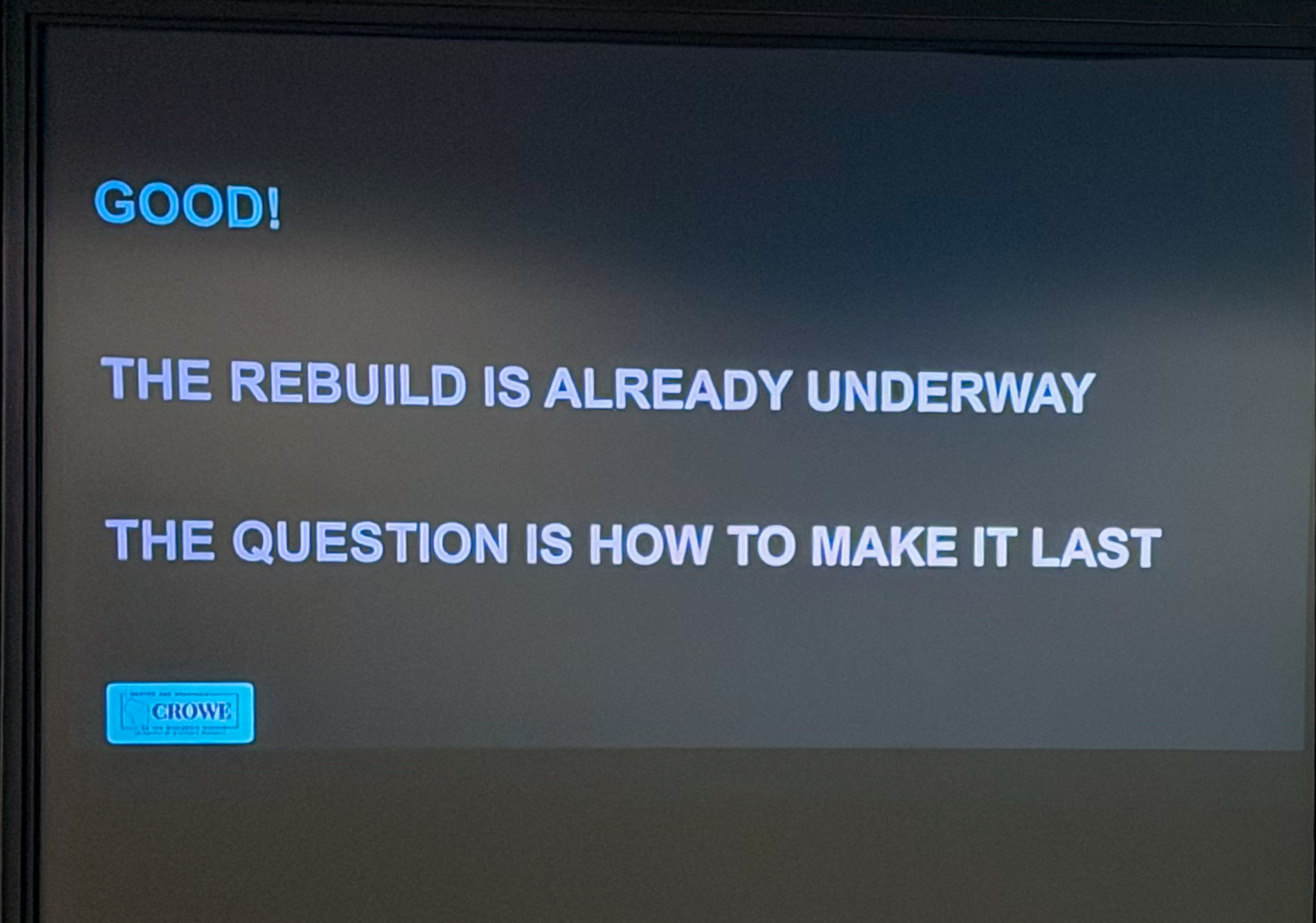 Slide photographed 3:00 into the talk