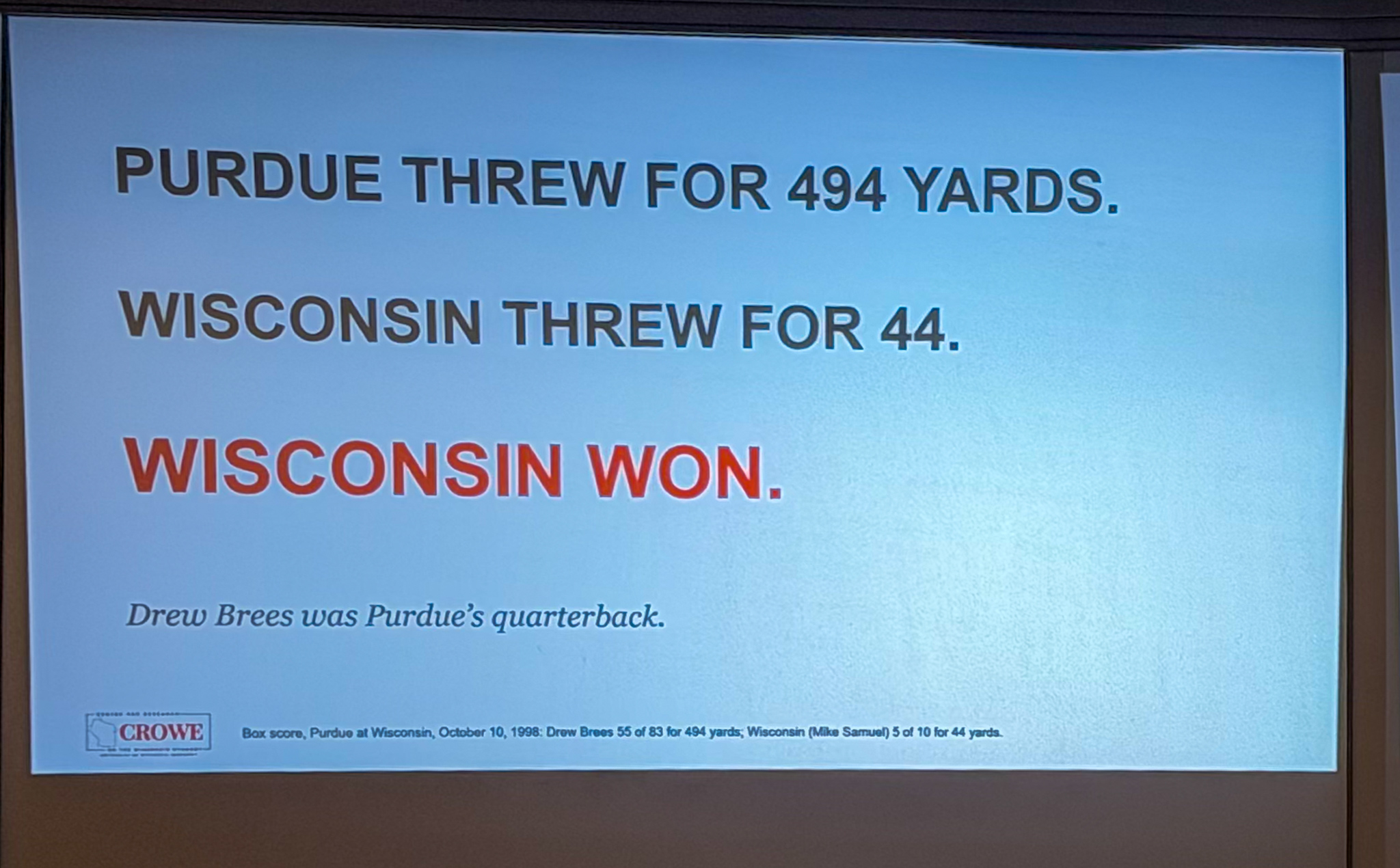 Slide photographed 4:00 into the talk