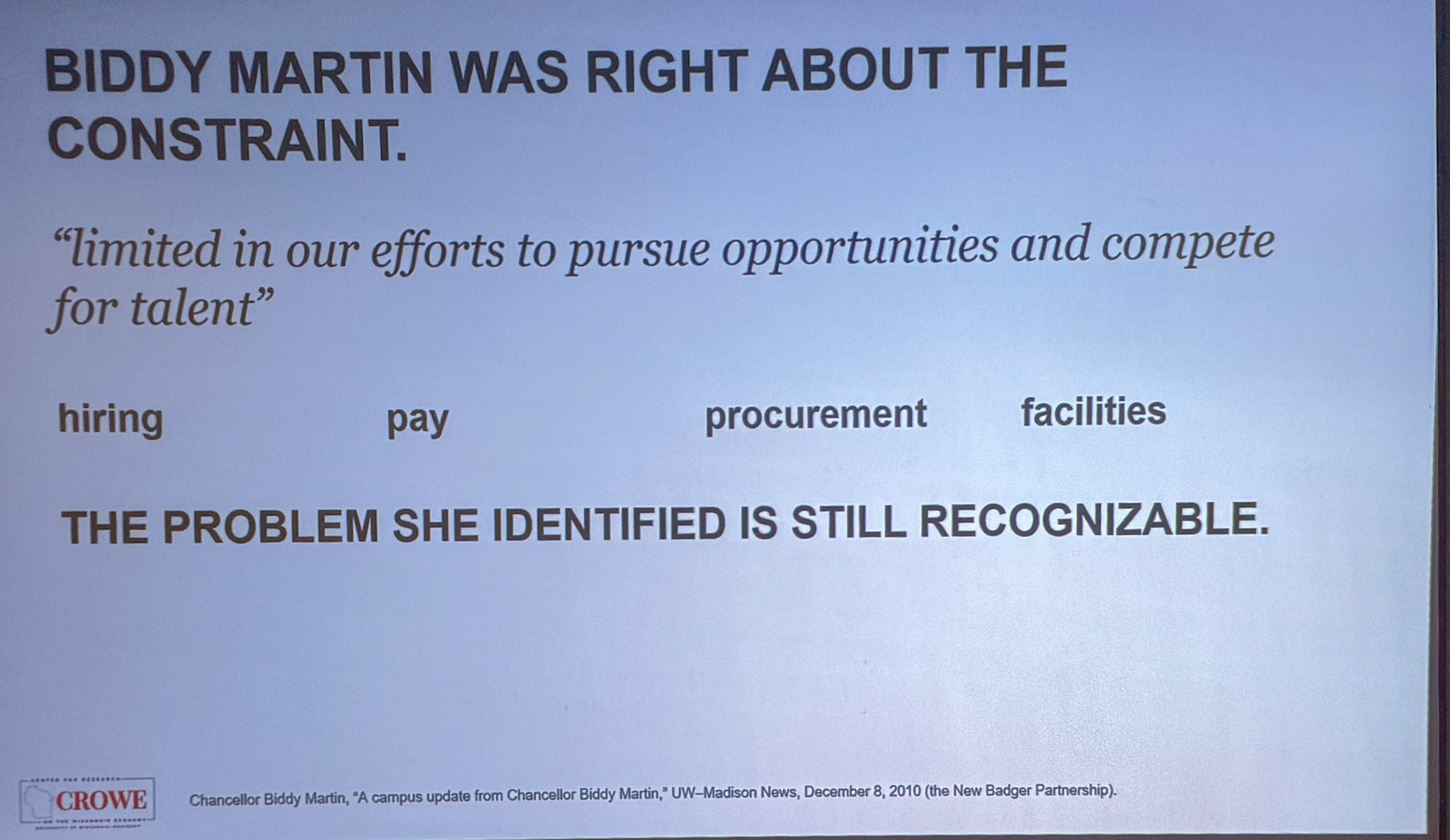 Slide photographed 25:00 into the talk