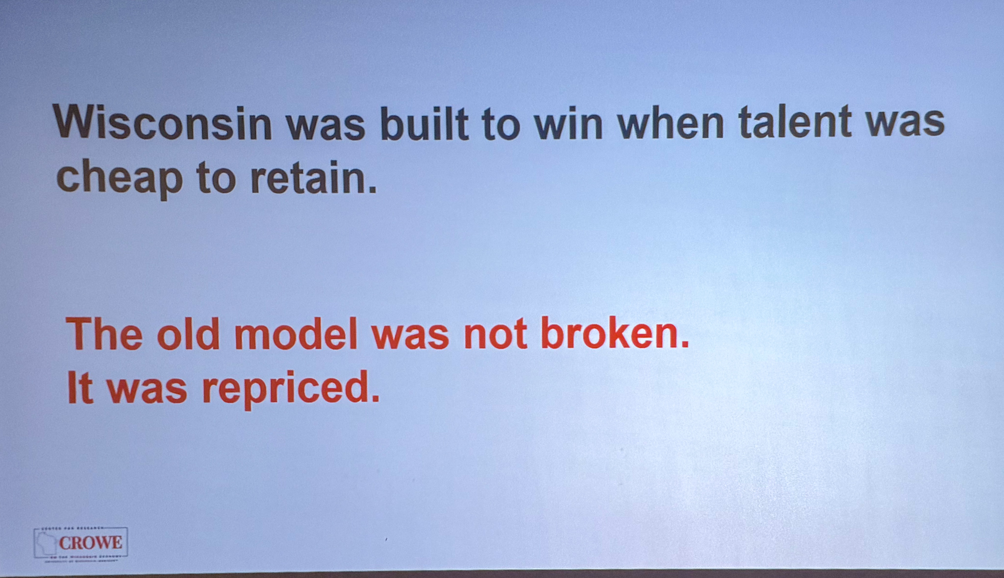 Slide photographed 30:00 into the talk