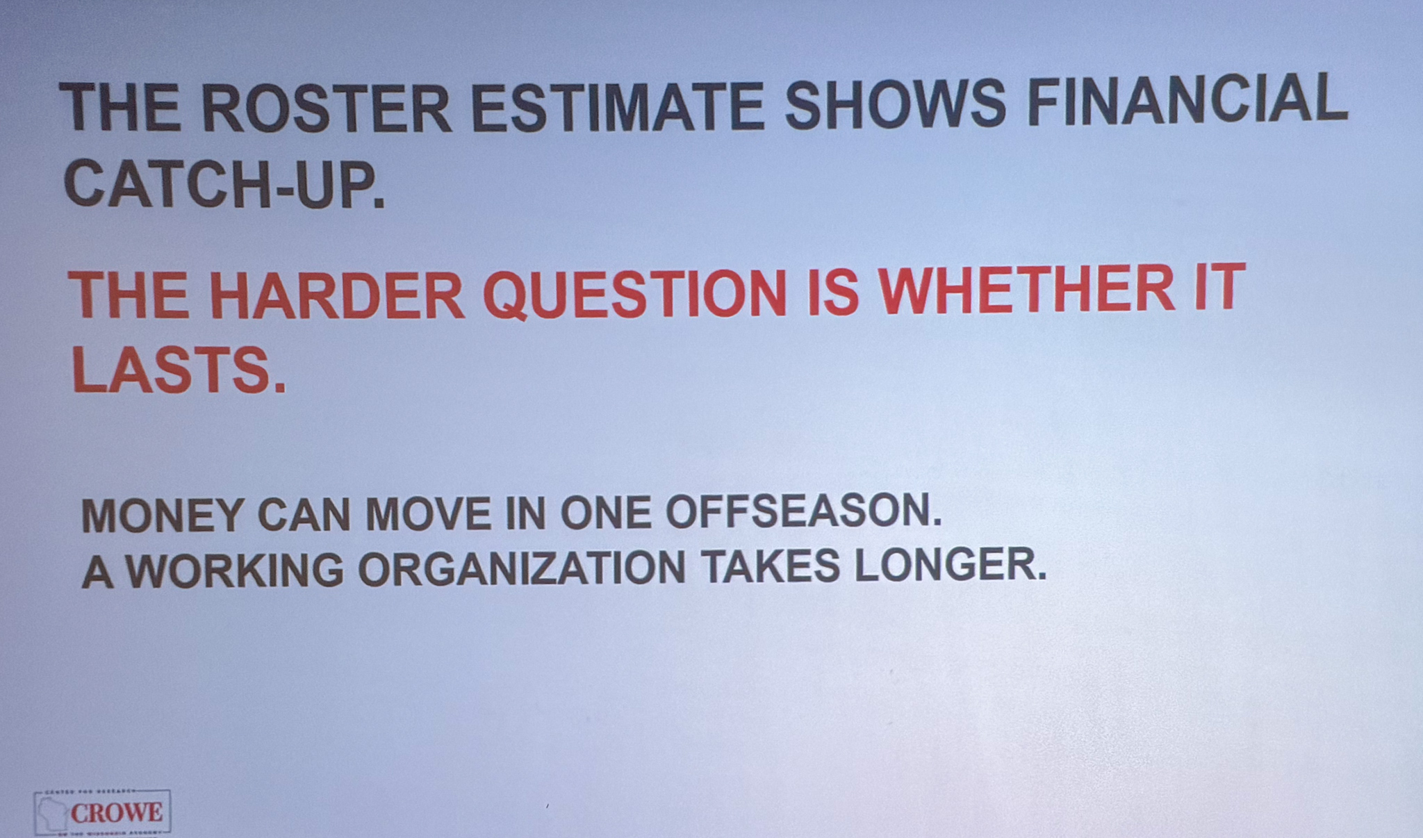 Slide photographed 41:00 into the talk