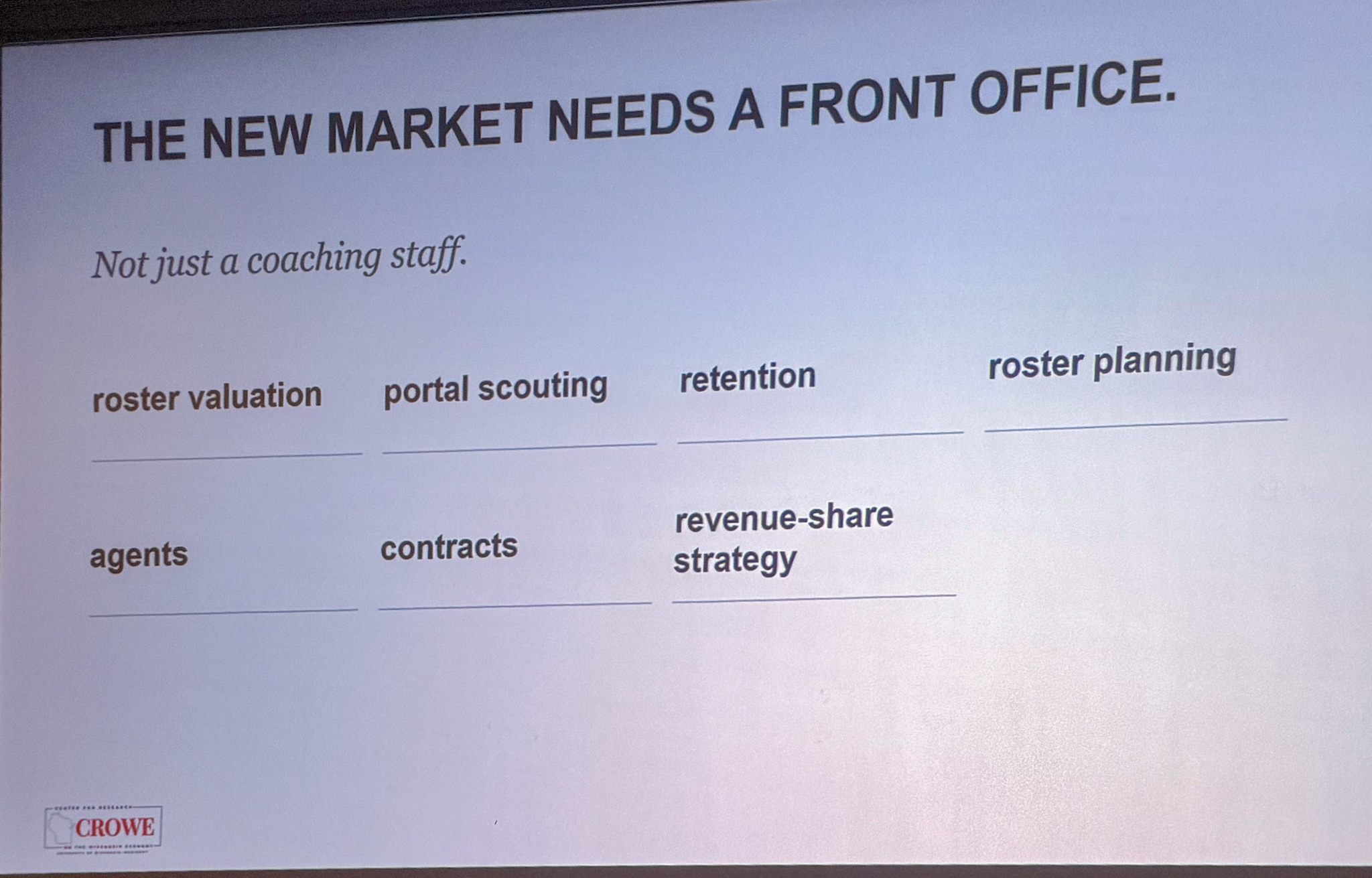 Slide photographed 41:00 into the talk