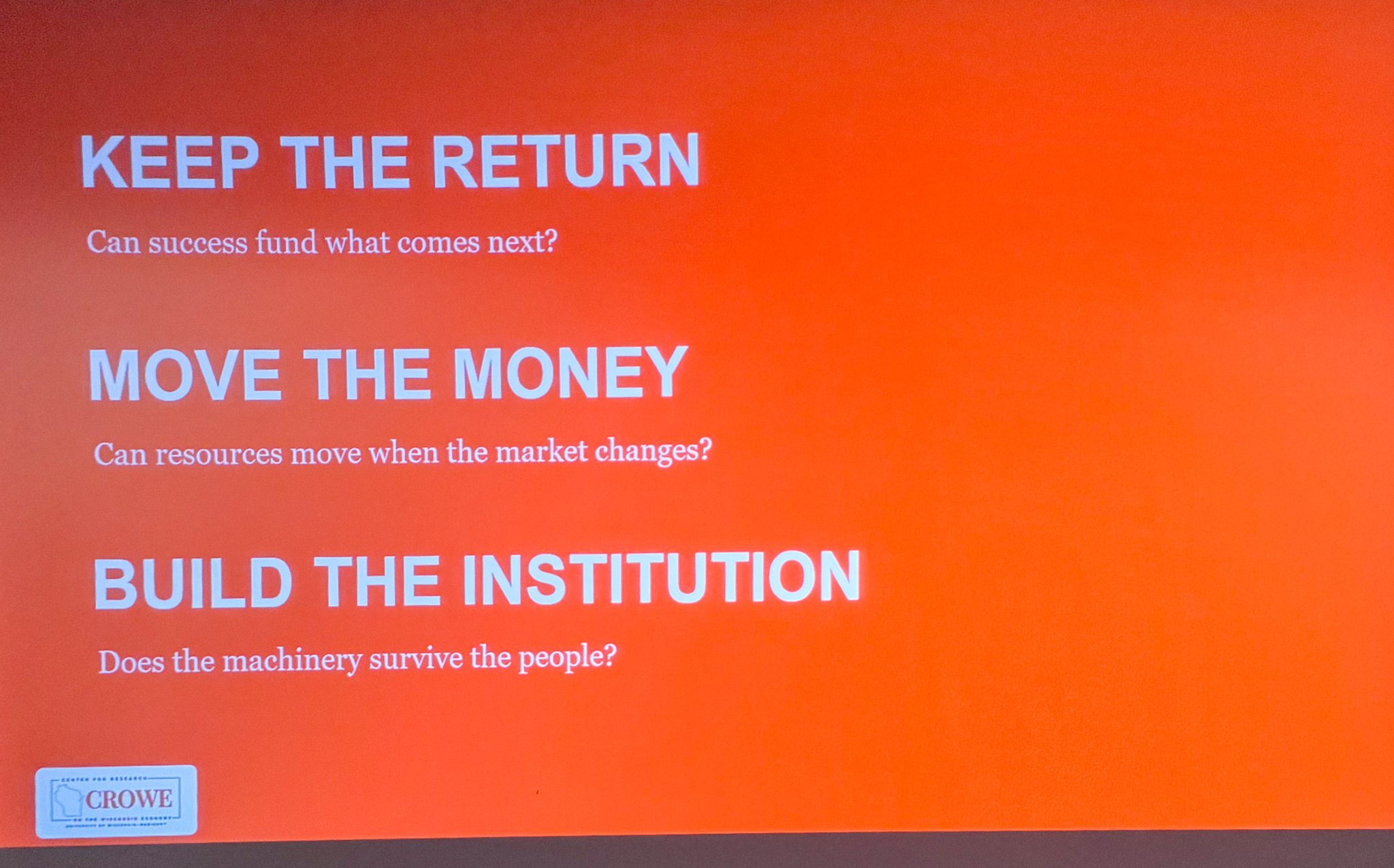 Slide photographed 45:00 into the talk