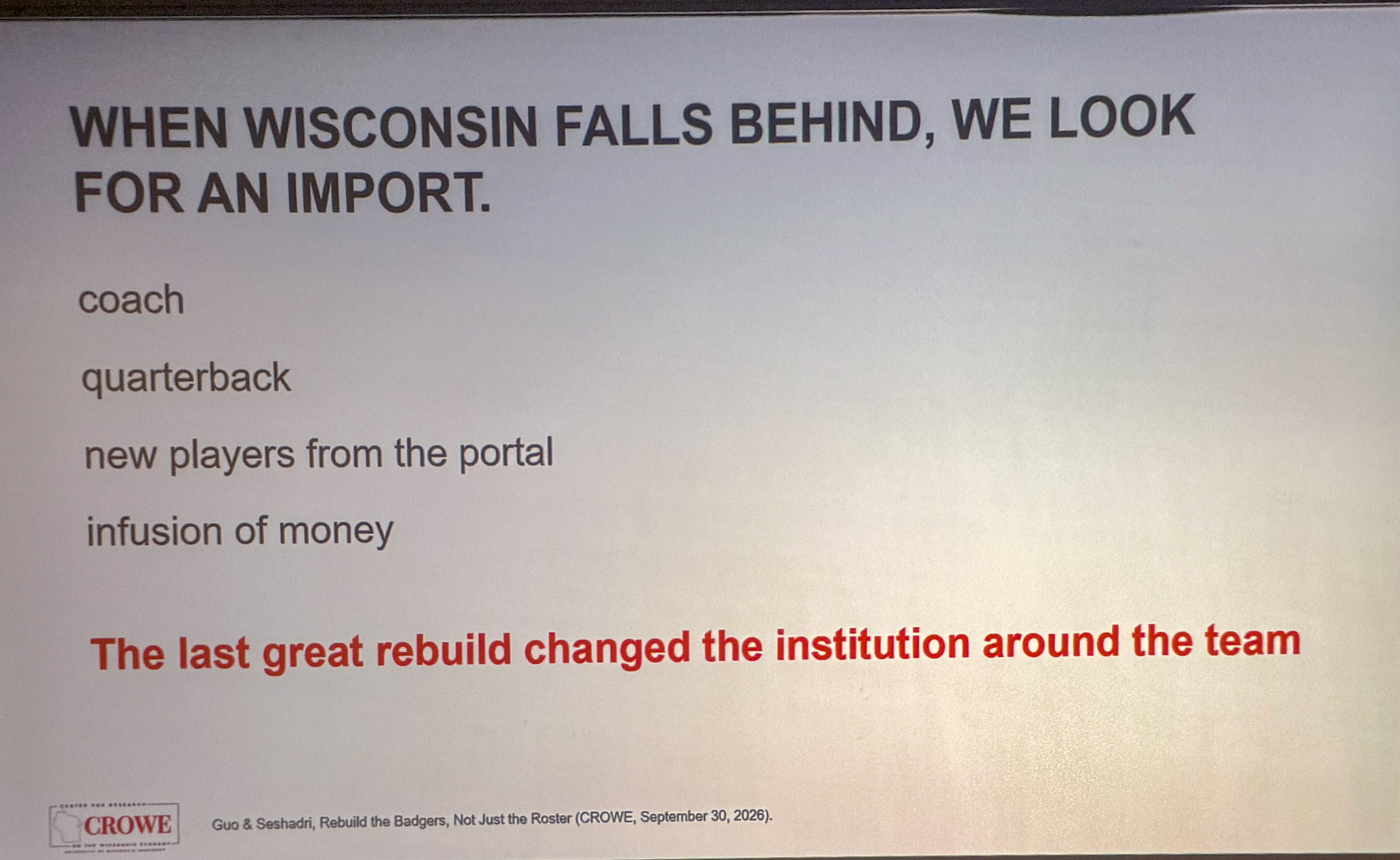 Slide photographed 56:00 into the talk